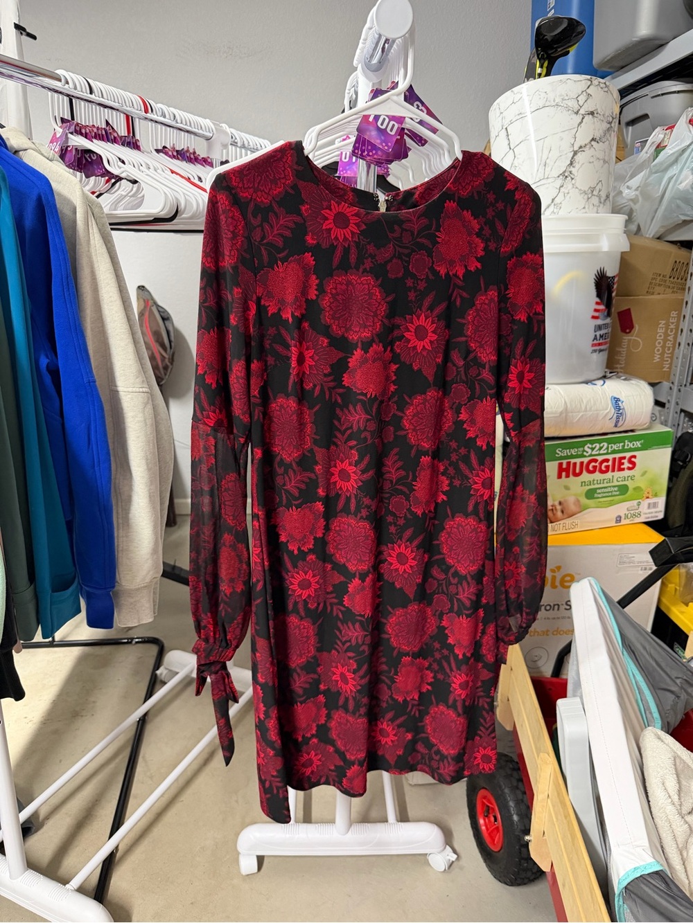 Tommy Hilfiger Black and Red Floral Midi Dress